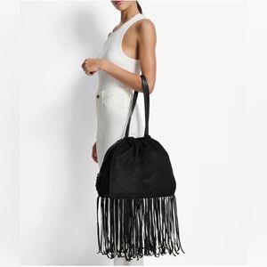 DKNY Black Suede Fringe Shoulder Bag